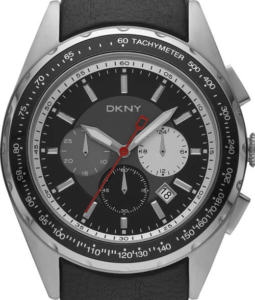 DKNY Black Leather Chronograph Mens Watch