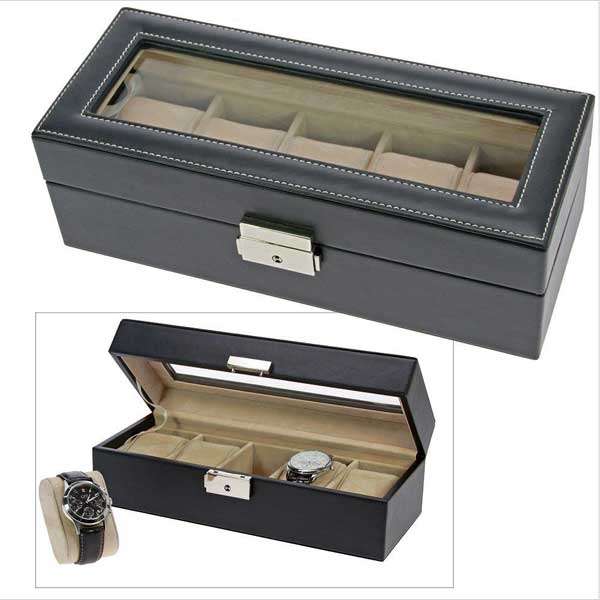 Synthetic Leather Watch Case For 5 Watches