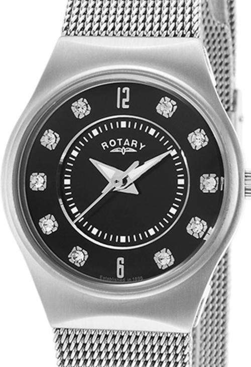 Authentic ROTARY Crystal Accented Mesh Band Ladies Watch
