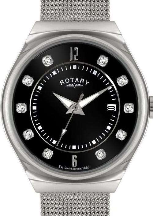 ROTARY Crystal Accented Mesh Band Ladies Watch