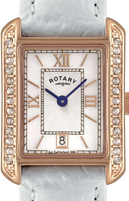 ROTARY Crystal Accented Mother Of Pearl Ladies Watch