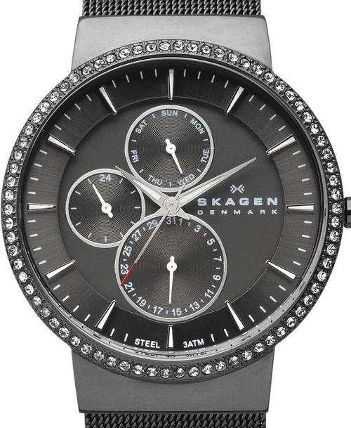 SKAGEN Denmark Crystal Accented Grey Multifunction Ladies Watch