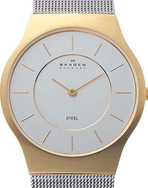 Authentic SKAGEN Denmark Ultra Slim Two Tone Mesh Band Mens Watch