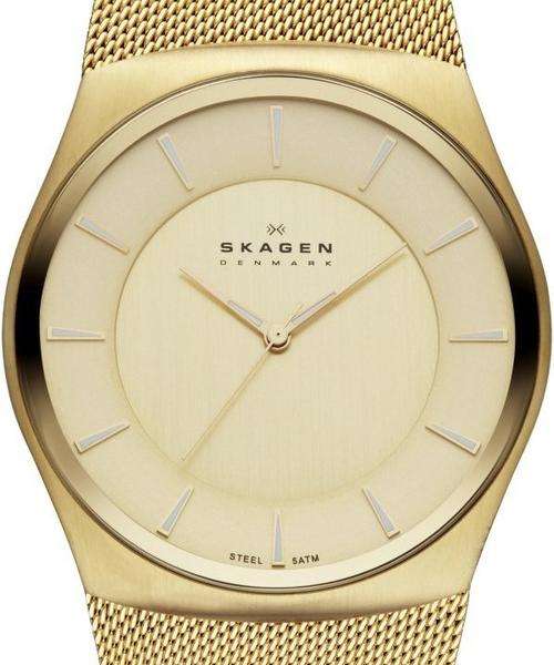 SKAGEN Denmark Ultra Slim Gold Tone Mesh Band Mens Watch