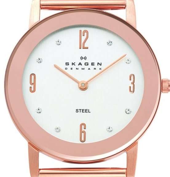 SKAGEN Denmark Ultra Slim Rose Gold White Leather Ladies Watch
