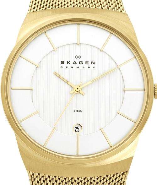 SKAGEN Denmark Ultra Slim Gold Tone Mesh Band Mens Watch