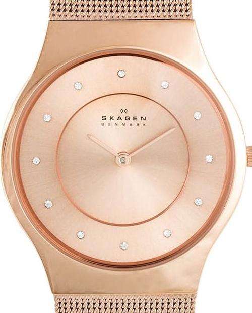 SKAGEN Denmark Ultra Slim Crystal Accented Rose Gold Ladies Watch