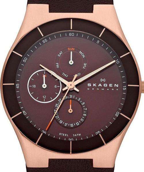 Authentic SKAGEN Denmark Brown Leather Multifunction Mens Watch