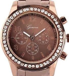 GENEVA Crystal Accented Bronze Tone Ladies Watch
