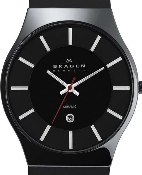 Authentic SKAGEN Denmark Ultra Slim Black Ceramic Dial Mens Watch