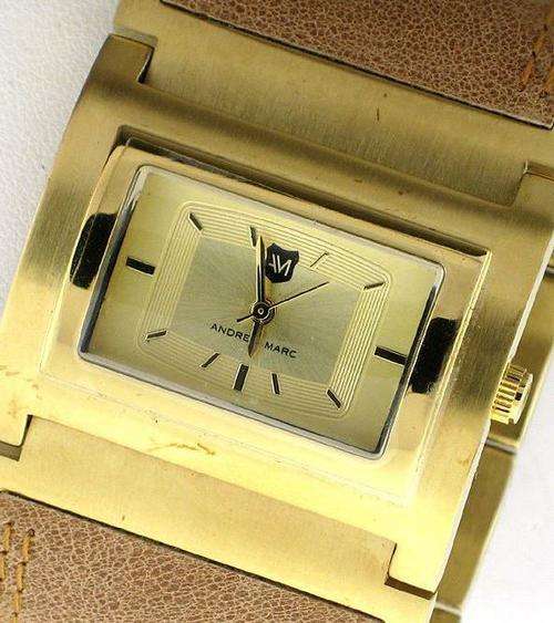 Authentic ANDREW MARC Gold Tone Stainless Steel & Leather Ladies Bangle Watch (Only 1 available)