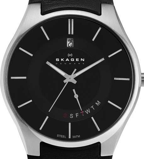 Authentic SKAGEN Denmark Classic Ultra Slim Black Leather Mens Watch