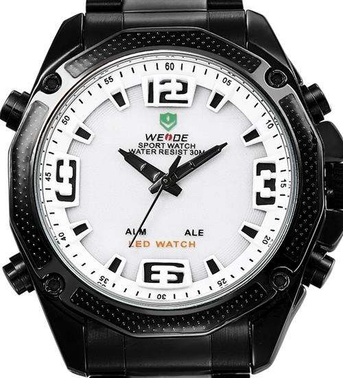 WEIDE Alarm LED Stainless Steel Mens Watch