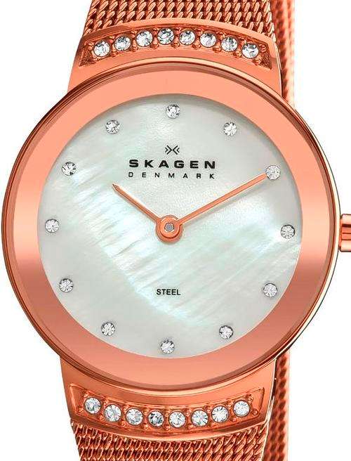Authentic SKAGEN Denmark Ultra Slim Rose Gold Crystal Accented Ladies Watch
