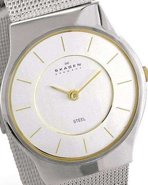 Authentic SKAGEN Denmark Ultra Slim Two Tone Mesh Band Ladies Watch