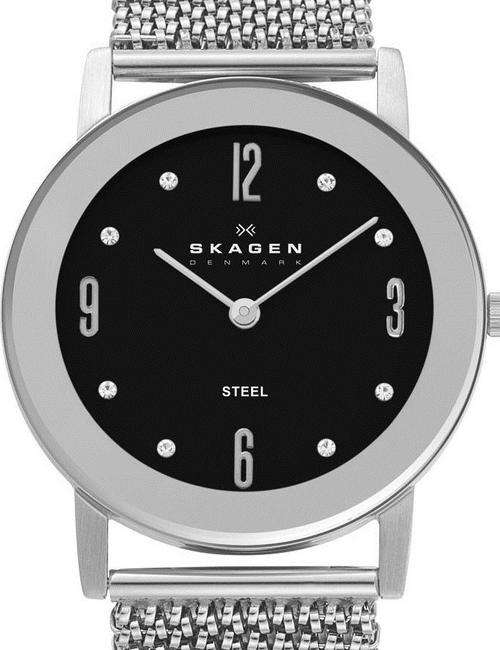 Authentic SKAGEN Denmark Crystal Accented Mesh Stretch Band Ladies Watch