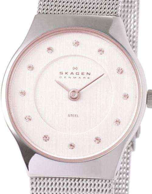 Authentic SKAGEN Denmark Crystal Accented Mesh Band Ladies Watch