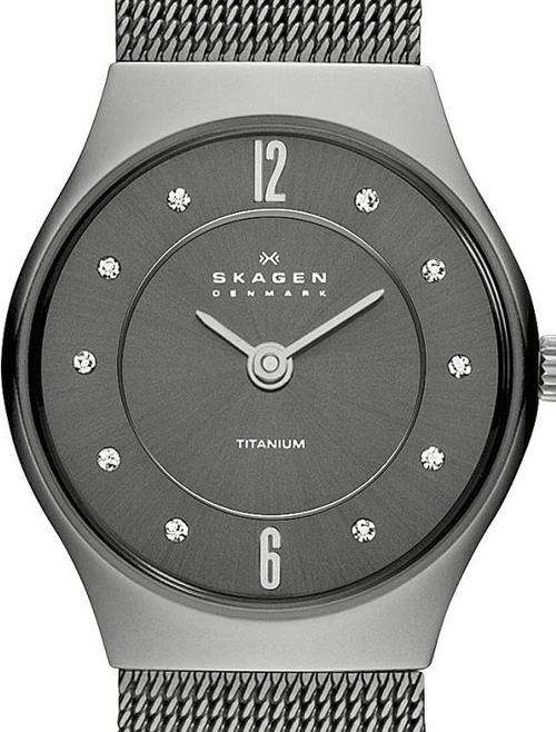 Authentic SKAGEN Denmark Ultra Slim Crystal Accented Titanium Ladies Watch