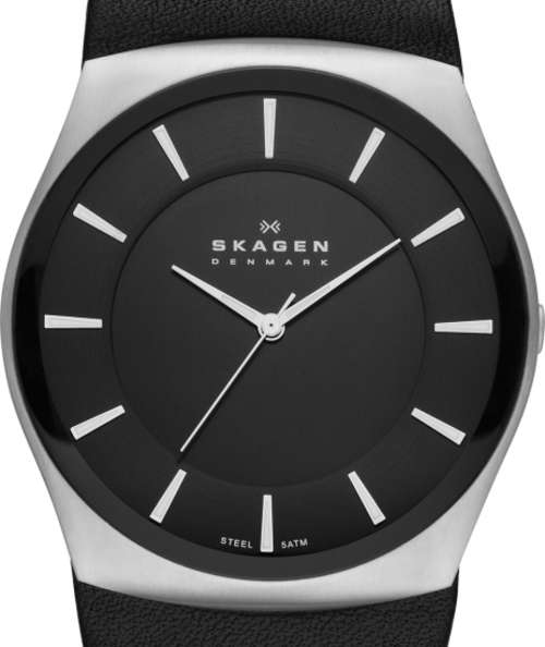 Authentic SKAGEN Denmark Classic Ultra Slim Black Leather Mens Watch
