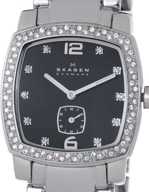 Authentic SKAGEN Denmark Crystal Accented Stainless Steel Ladies Watch