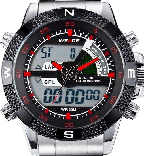 WEIDE Dual Time Alarm Chronograph Oversized Mens Watch