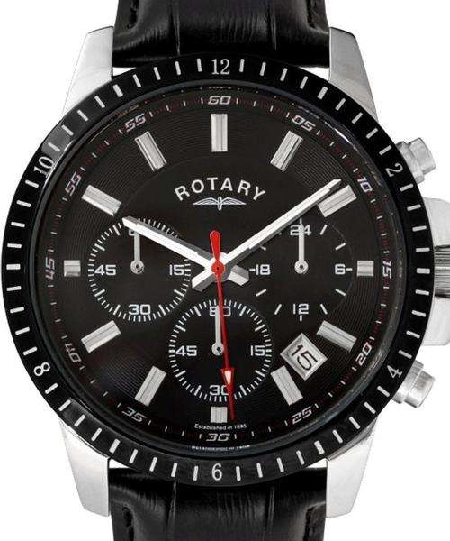 Authentic ROTARY Black Leather Chronograph Mens Watch