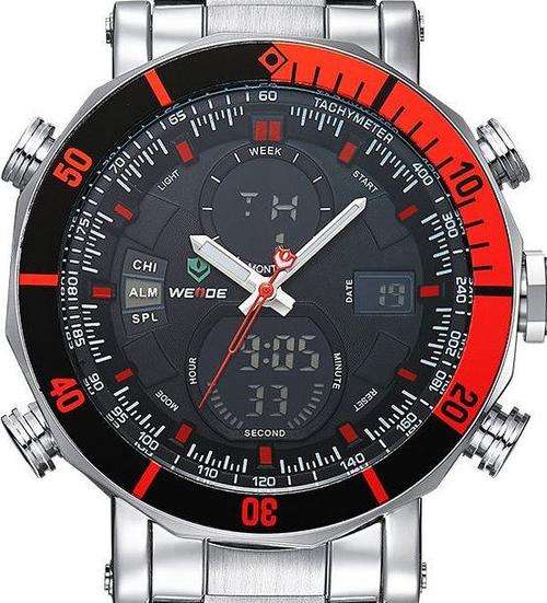 WEIDE Dual Time Alarm Chronograph Oversized Mens Watch