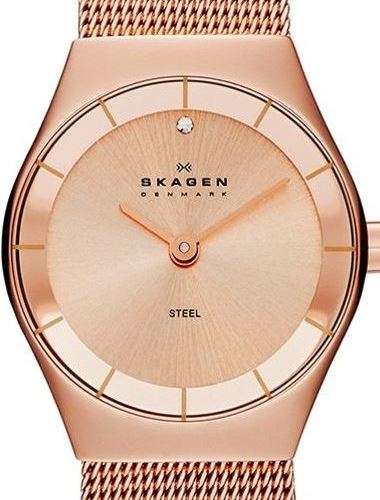 Authentic SKAGEN Denmark Ultra Slim Crystal Accented Rose Gold Ladies Watch