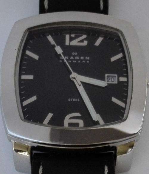 Authentic SKAGEN Denmark Black Leather Mens Watch