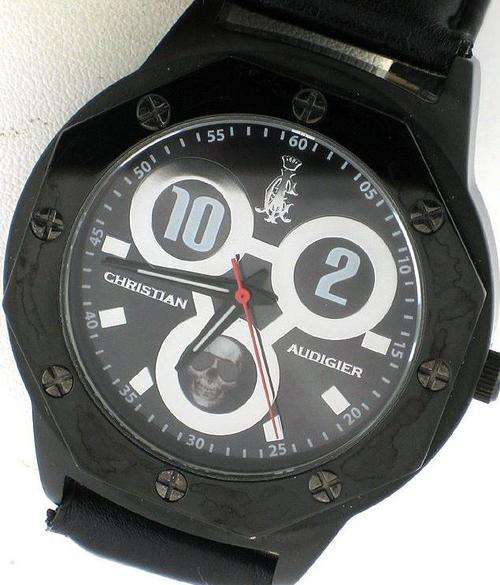 Authentic CHRISTIAN AUDIGIER Skull Logo Large Dial Mens Watch