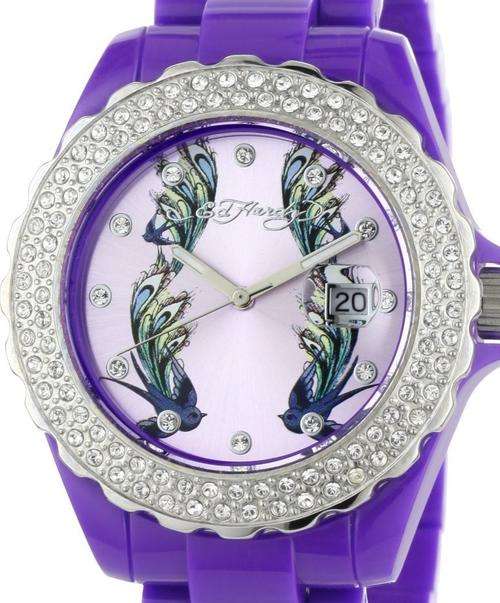 Authentic ED HARDY Swarovski Crystal Roxxy Purple Ladies Watch