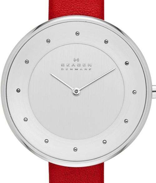 Authentic SKAGEN Denmark Ultra Slim Red Leather Ladies Watch