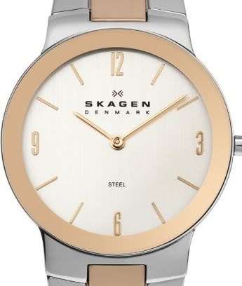 Authentic SKAGEN Denmark Ultra Slim Two Tone Stainless Steel Mens Watch