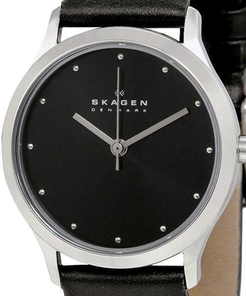 Authentic SKAGEN Denmark Black Leather Ladies Watch