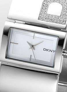 Authentic DKNY Crystal Accented Stainless Steel Ladies Bangle Watch