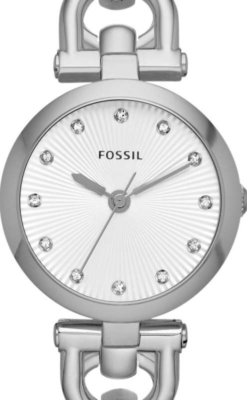Authentic FOSSIL Crystal Accented Stainless Steel Link Bracelet Ladies Watch