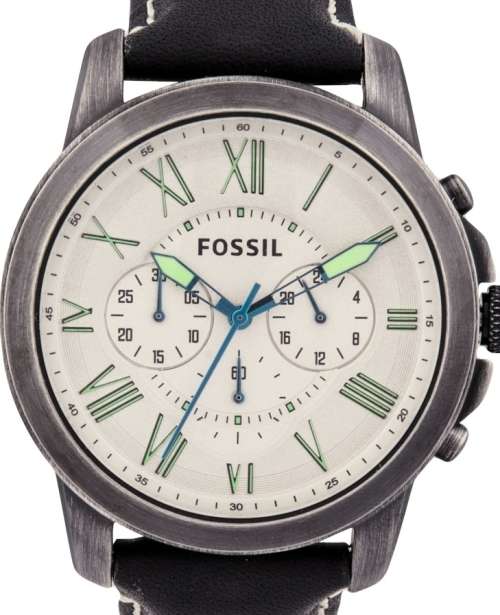 Authentic FOSSIL Grant Black Leather Chronograph Mens Watch