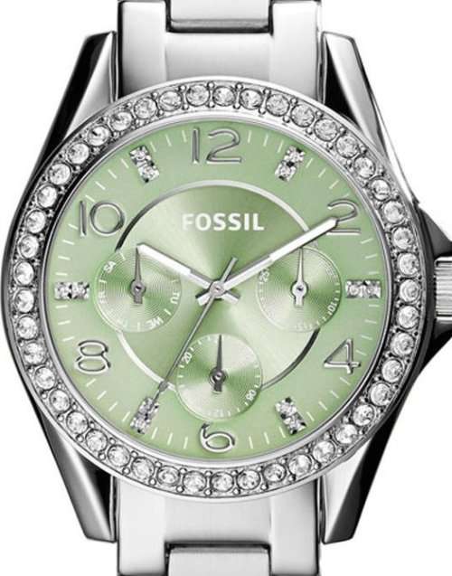 Authentic FOSSIL Riley Crystal Accented Green Multifunction Ladies Watch