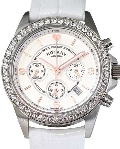 Authentic ROTARY Crystal Accented Chronograph Ladies Watch