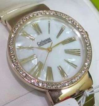 Authentic CATHERINE MALANDRINO Crystal Accented Mother Of Pearl Ladies Watch
