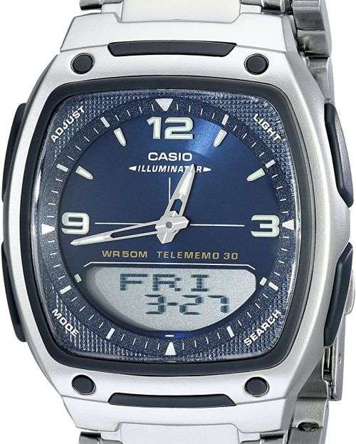 Authentic CASIO Telememo Illuminator World Time Stainless Steel Mens Watch