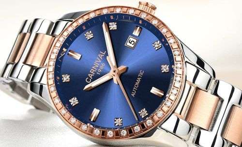 Authentic CARNIVAL 1986 Diamond Accented Two Tone Automatic Ladies Watch