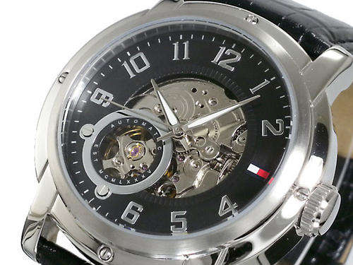 TOMMY HILFIGER Automatic Leather Strap Mens Watch