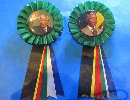 SET OF SILK RIBBON MANDELA BADGES  FROM 60 MINUTES FOR MANDELA DAY (MINT)