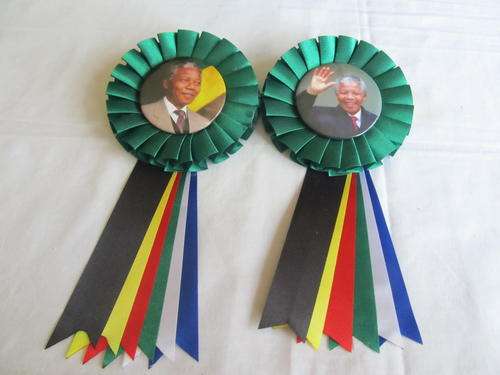 SET OF SILK RIBBON MANDELA BADGES  FROM 60 MINUTES FOR MANDELA DAY (MINT)