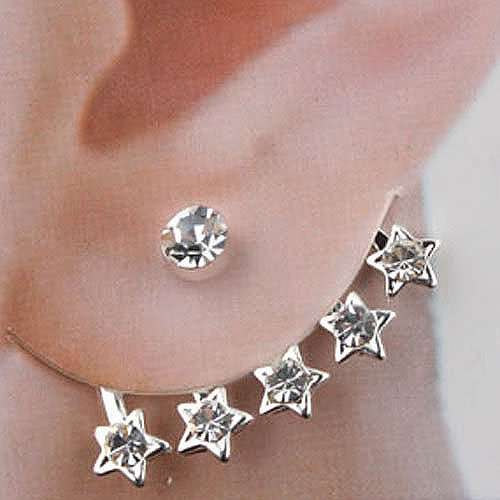 Silver stars rhinestone earring / ear cuff