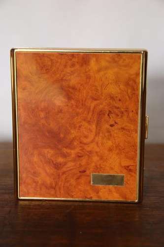 Wow! Comoy's of London Vintage Cigarette or Card Case in Gilt Tone & Faux Walnut