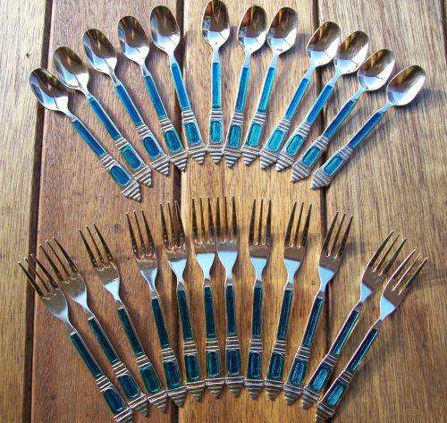 Set of 12 Gold Plated Tea Spoons & Cake Forks