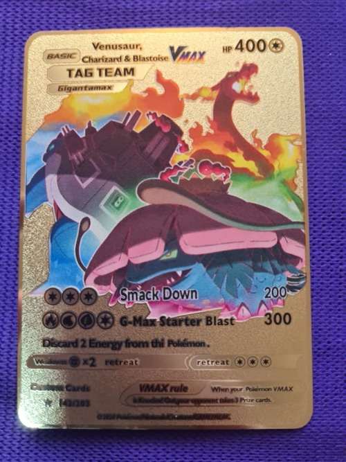 Pokemon - Custom Gold Metal Card - Venusaur/Charizard/Blastoise VMax Tag Team