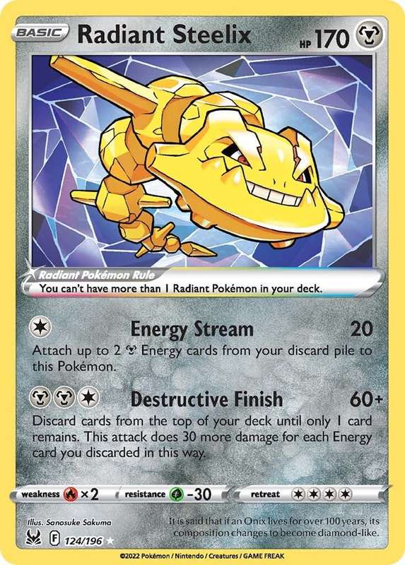 Pokemon Trading Card Game - Radiant Steelix - 124/196 - Radiant Rare Sword & Shield: Lost Origin